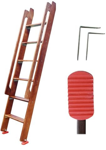 Scala per Soppalco in Legno Antincendio con Piedini in Gomma Antiscivolo - Portante per Soffitta e Letto a Castello (Brown, 6 step-1.75)