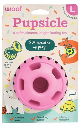 WOOF Party Pupsicle - Long-Lasting Interactive Dog Toys for Boredom - Low-Mess Design - Birthday Gifts for Dogs - Large Dog Toys - Party Pink