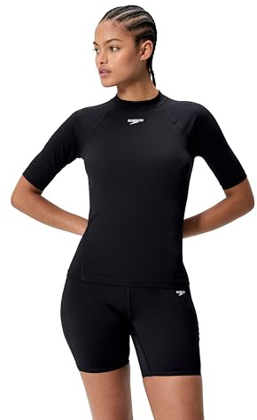 Speedo End+ Short Sleeve Top Rash Gaurd da Nuoto per Donna, Nero, L