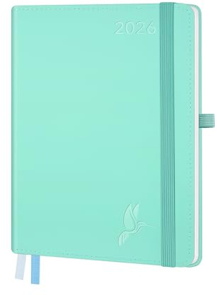 FEKSINO Kalender 2026 Wochenplaner,12-Monate Buchkalender (Jan.2026-Dez.2026) Terminplaner A5(21.3 x14.6 cm) 1 Woche 2 Seiten,100GSM Papier Planer mit Softcover - Grün