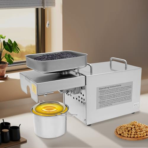 ERnonde 800W Elektrische Ölpresse Maschine, Ölpressmaschine aus Edelstahl, 90%-95% Ölabsaugrate, Ölextraktor für Hausgebrauch und Kleine Gewerbliche, 15dB Geräusch