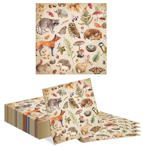 Tapufitil 40 Servilletas De Papel con Motivo De Animales del Bosque En Otoño, Servilletas Desechables De 32x32cm, Gruesas, Ideales para Fiesta De Otoño, Cumpleaños Infant