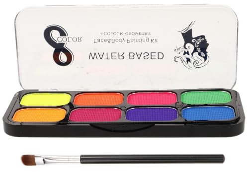 SOLUSTRE Juego de Pintura Facial Soluble en Agua de 8 Colores para Principiantes y Artistas, Pigmento Acuoso con Pincel para Proyectos Creativos y Maquillaje Teatral