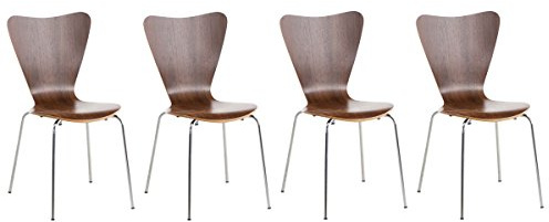 CLP Set 4X Sillas de Visita Calisto I Juego de 4X Silla de Comedor con Asiento de Madera I 4X Silla de Cocina con Base de Metal, Color:Nuez
