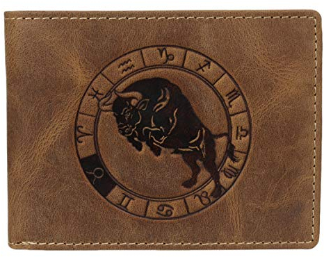 Greenburry Vintage 1705-Stier Leder Geldbeutel Geldbörse Portemonnaie mit Sternzeichenmotiv Stier