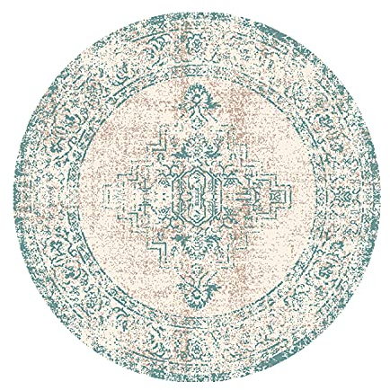 FRAAI | Home & Living Teppich Vintage Rund - Spring Ethnic Creme Grün - Polypropylen - Kurzflor - Vintage - Boho, Orientalisch - Wohnzimmer, Esszimmer, Schlafzimmer - Carpet