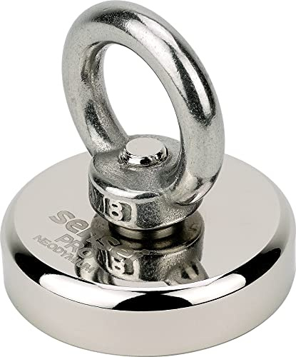 Imán SENSEI 80 kg, Imán de Neodimio N52 de Una Cara con Gancho Superior, Ø4,8 x H1,2 cm, Imán de Neodimio Muy Potente para Hogar, Taller, Pesca en el Agua