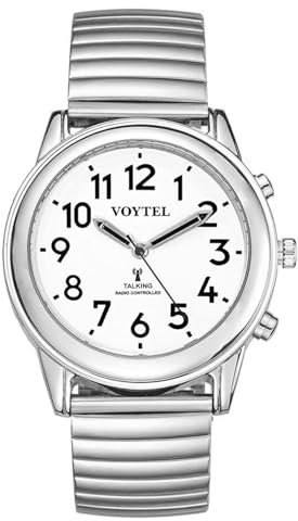 MAUJOY Premium Ladies Atomic English Talking Watch（Silver Spring Watch Band） Clear & Loud Voice, Announces Time, Date & Alarm for Elderly, Visually Impaired or Blind Users