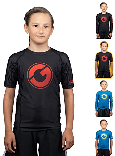 Gold BJJ Kids' Contender Rash Guard - Youth Boys and Girls Jiu Jitsu Rash Guards (Short Sleeve, Black, XS)