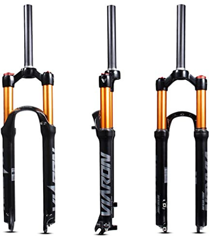 LHHL Mountainbike Federgabel 26/27.5/29 Zoll MTB Luft Gabels 100mm Federweg Scheibenbremsen QR 9mm 1-1/8 Ultraleicht Fahrradgabel Manueller Lockout (Color : Black Gold, Size : 26inch)