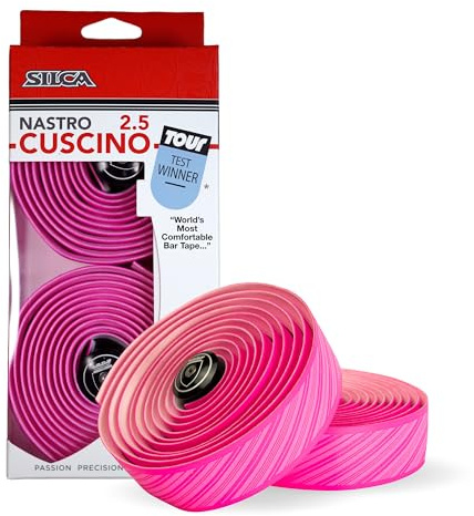 SILCA Cuscino landsvägscykelstyre | superklibbig tejp, extra tjock | 2,5 mm och 3,75 mm tjock | kit med extra tunt fjärilsklämma lock och ändkåpor av legering, rosa