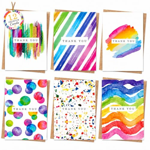 Giftinghouse 12 tarjetas de agradecimiento, diseño de acuarela, paquete múltiple de tarjetas de agradecimiento con sobres, tarjetas totalmente reciclables y ecológicas, 300 g/m² (12)