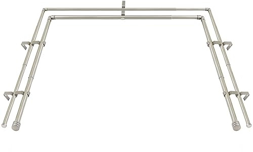 HOTOZON 1 Inch Heavy Duty Double Bay Window Curtain Rod,36-72 Inch Telescoping Center Rod, 20-36 Inch Adjustable Side Rod Set, Antique Silver, End Cap Finials