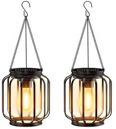 BUCASA Solar Lights Outdoor Garden, 2 Pack Hanging Solar Lanterns with Chain and Hook, Metal Waterproof Garden Ornaments Outdoor for Decoration Pathway Patio Yard(Warmwhite)
