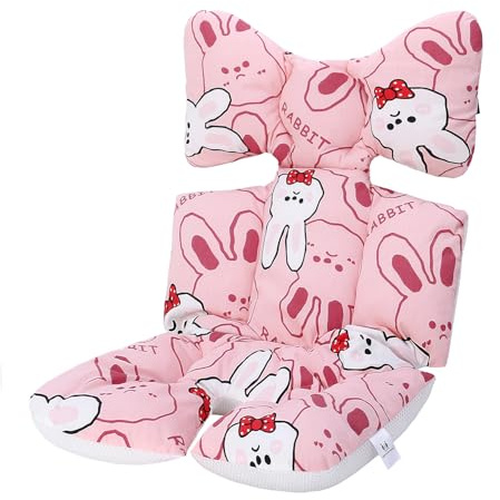 Miracle Baby Cojín Carro Bebe,Colchoneta Silla Paseo Universal,Colchoneta Silla Paseo Transpirable 100% Algodón,Colchoneta Silla Bebe Uso de Doble Cara para Bebe,70 * 38cm(Conejo Rosa)