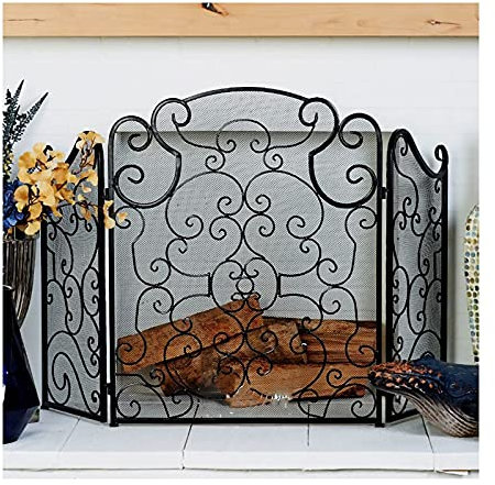 Fire Guard Pantalla para chimenea de malla de acero simple plegable de 3 paneles de 34,6 pulgadas de alto, rejilla protectora contra chispas contra incendios para la decoración del hogar de la sala de