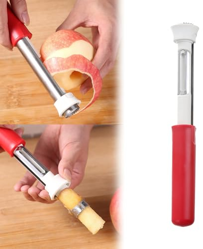XQMMGO 2 in 1 Corer Remover, sbucciatore per mele, in acciaio inox con pelapatate, pere, biancospino, torta di mele (rosso)