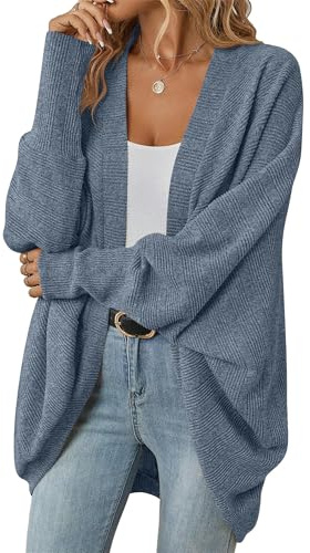 OULIWANGLUO Strickjacke Damen Leichte Strickmantel Kurze Fledermausärmel Cardigan Casual Lockere Strickpullover für Herbst (Blau,S)