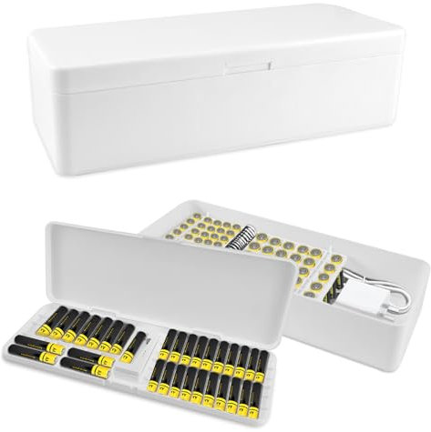 WPPQWP Scatola per batterie con 115 batterie AA AAA, organizer per batterie con tester, protegge e organizza le batterie