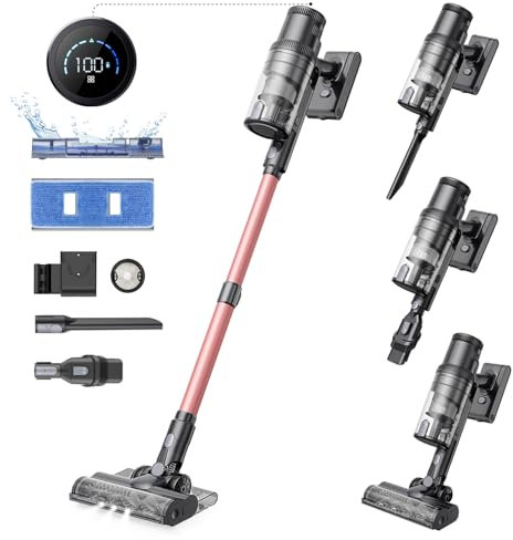 Proscenic - Aspiradora inalámbrica, aspiradora en seco húmedo y fregona Todo en uno, aspiradora Ligera de succión de 45 Kpa con visualización LED, aspiradora Recargable de 50 Minutos para Pelo de