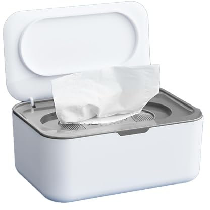 Wet Wipes Box, Wet Wipe Dispenser for Baby and Adults, Refillable Wet Toilet Paper Box, Keeps Wipes Fresh, One-Handed , 19 x 13.5 x 7.5 cm