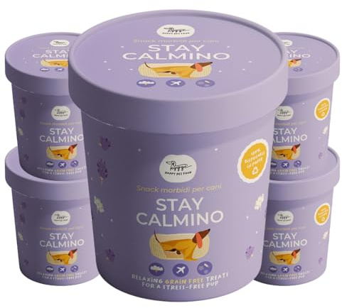 Stay Calmino Biscotti Rilassanti Semi-Umidi per Cani | Snack Naturali Valeriana, Melissa e Lavanda | Biscotti Cane Senza Glutine Ideali per Stress, Viaggi e Temporali | 6x100g Made in Italy Hygge Dog