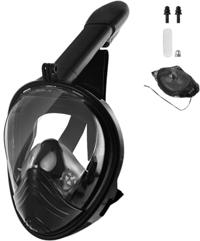 CNMTCCO Schnorchelmaske für Erwachsene, Tauchmaske Erwachsene mit Kamerahalterung, 180° Panoramablick, Anti-Beschlag, CO2-Sicher, Vollgesichtsmaske zum Schnorcheln (Schwarz, L-XL)