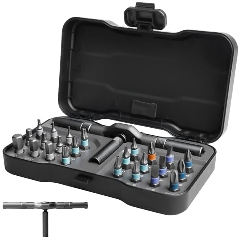Behogan Set di 24 cacciaviti a cricchetto: cacciavite magnetico in acciaio S2, versatile cacciavite multi-bit, set di cacciaviti di alta qualità, per fai da te, grigio