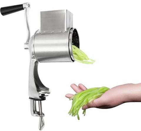 Rallador de queso con manivela – Rallador de acero inoxidable para verduras con 5 tambores, acero inoxidable – Cortador manual de verduras, rallador de patatas para rallar, cortar queso, verduras