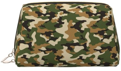 GVYGVY Bolsa de maquillaje de viaje grande – Bolsa de cosméticos de piel de PVC con estampado clásico verde camuflaje para mujeres con cremallera, bolsa de maquillaje portátil resistente al agua para