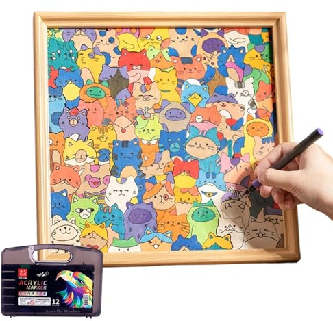 DzpKrka Puzzle pour Chat, 30 x 30 cm, Puzzle en Bois coloré en Forme de Chat, Jouet éducatif à colorier, Puzzle Mignon pour Chaton, Puzzles d'animaux avec Cadre Photo pour Filles Maison