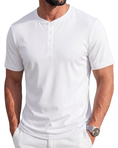Men's Short Sleeve Henley T Shirt Regular Fit Cotton Soft Summer Classic Grandad Plain Tops