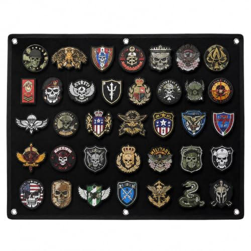 Xiciki Tabella Scratch per Patch Militare 60 × 45 cm, pannello pieghevole con occhielli e velcro, supporto per display per badge e patch gancio fibbia nero