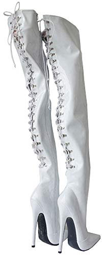 TIKENBST Högklackade fashionabla lackläder 18 cm högklackade stövlar med dragkedja 36-46, vit-43