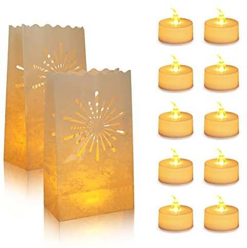 AceList 30 PCS Luminary Bags with 30 PCS Flameless Candles Tea Lights for Wedding, Birthday, Party, Christmas Decorations(Fireworks)