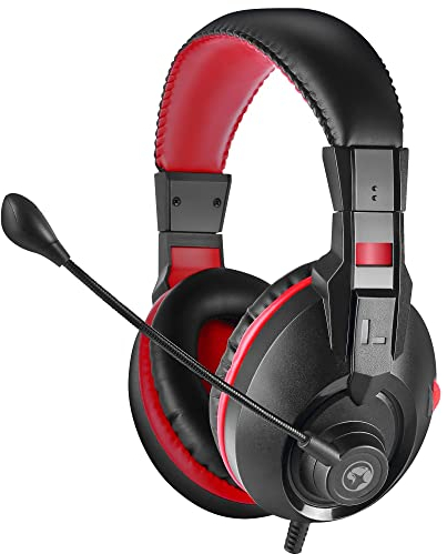 MARVO H8321S Gaming Headset - Stereo Sound, Omnidirectional Microphone, 40mm Audio Drivers, On Ear Volume Control, 3.5mm Connection, Black and Red
