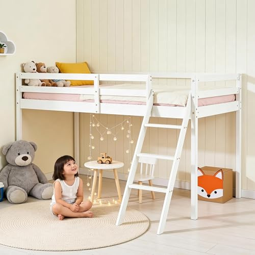 Panana Mid Sleeper Bunk Bed Children Wooden Cabin Bed Frame with Ladder (White)