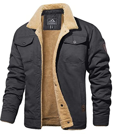 MAGCOMSEN Chaquetas de camionero para hombre, abrigo casual de invierno, chaquetas tipo cargo de algodón cálido con 5 bolsillos