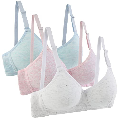 Yintry bomull tonåring flicka sport-bh med justerbar avtagbar rem trådfri träning Bralette 3-pack A-kopp
