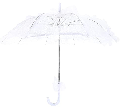 Parapluie de Mariée en Dentelle, Manche en Bois en Dentelle Parapluie de Coton en Dentelle de Mariée, Parasols de Mariage en Dentelle avec Dragonne pour les Fêtes de Mariage Danse Accessoire(Blanc)