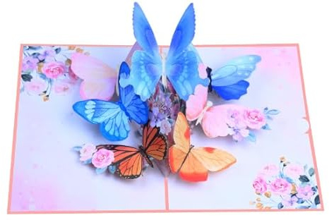 SPDYCESS Carte Anniversaire Femme, Pop Up 3D Carte Fleur avec Papillon, Carte Fête des Mères Carte Anniversaire de Mariage Carte de Vœux Carte Bapteme Fille avec Enveloppe