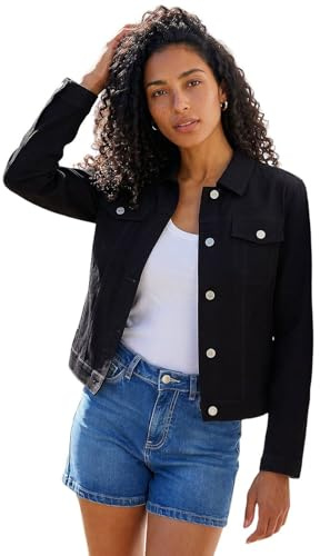 Roman Originals Stretch Jacket for Women UK - Ladies Denim Jean Summer Coat Bengaline Casual Smart Utility Trucker Biker Fitted Classic Work Spring Soft Vintage
