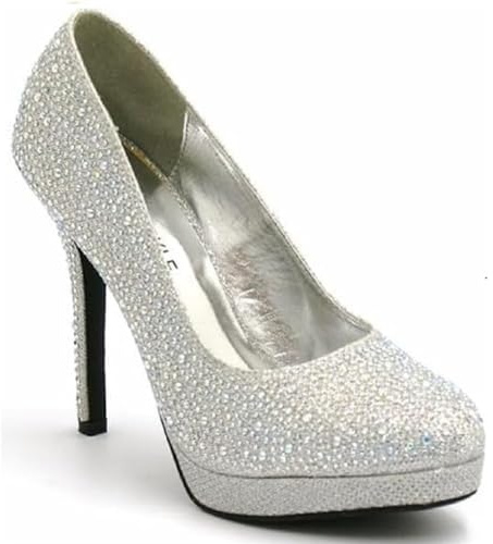 Women Party Pumps High Heel Round Toe Platform Court Shoes for Wedding Bridal Glitter Heeled Pump Evening Courts Shoes (Silver Glitter, UK Footwear Size System, Adult, Women, Numeric, Medium, 7)