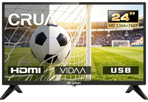 CRUA VIDAA Smart TV,24 Zoll (60 cm) TV,1366x768 HD TV,LED TV mit HDMI/USB/AV IN/Kompakt und Smart für Ihr Zuhause,Schwarz [Energieklasse E]