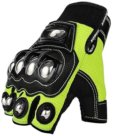 LSHIJI Guanti Moto Guanti da motociclista unisex da uomo e da donna, estivi, traspiranti, protettivi, a mezze dita, sportivi, da motociclista Guanti Da Moto(GREEN HALF,XXL)