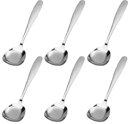 Lot de 6 cuillères à soupe carrées de 17 cm en acier inoxydable, cuillères à sucre carrées de style coréen, cuillère à mesurer en acier inoxydable (acier inoxydable)