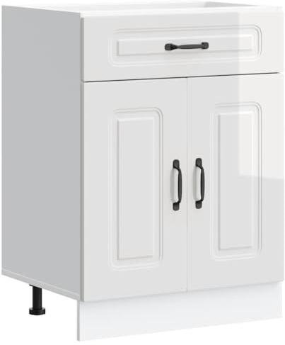 vidaXL Base da Cucina Kalmar Bianco Lucido in Legno Multistrato, Mobile Base lavello, Mobile Cucina Base con cassetto, Mobile Base lavello