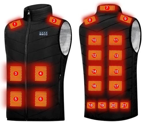 Veste Chauffante Homme Femme, Gilet Chauffant Electrique USB, Doudoune Chauffante Hiver Impermeable Lavable, Vetement Chauffant 3 Niveaux de Réglages Chauffage pour Moto Pêche Chasse Camping Pas Cher