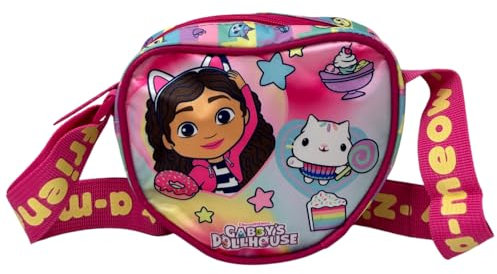 Bolso bandolera Gabby's Dollhouse bolso de paseo para niñas con forma de corazón, fucsia, 18 x 16 x 5 cm