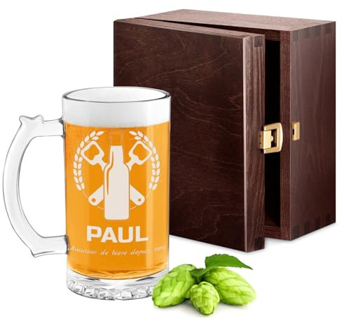 Maverton Boccale birra personalizzato con incisione - Regalo uomo compleanno - Bicchieri birra con manico 400 ml - Vetro di alta qualità altezza 15 cm - Idee regalo uomo per ogni occasione